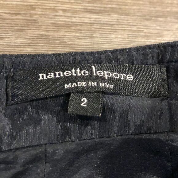 Nanette Lepore Pencil Skirt 2 Dark Blue White Textured Raw Hem Cotton Linen - Picture 3 of 13